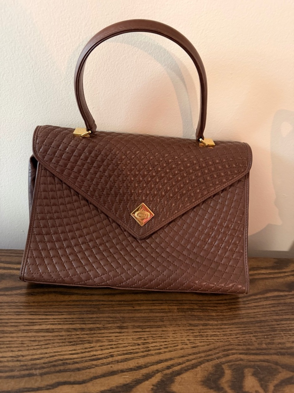 Bally Brown Leather Quilted Top-Handle Satchel with Gold Hardware